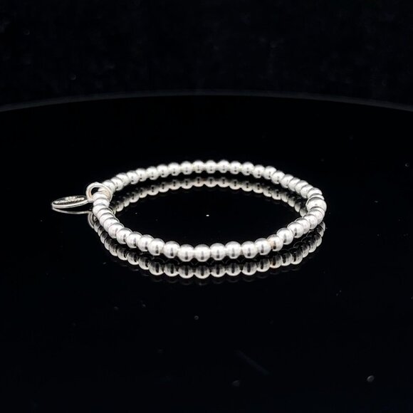 925 Sterling Silver Beaded Stretch Stacking Bracelet Minimalist - Picture 5 of 6